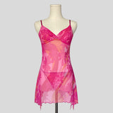 Bright sheer floral slip dress with matching panties