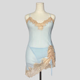 Sheer ruched lace trim slip with matching panties