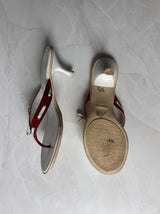 Coach US 7.5 White Leather Red Thong Sandal