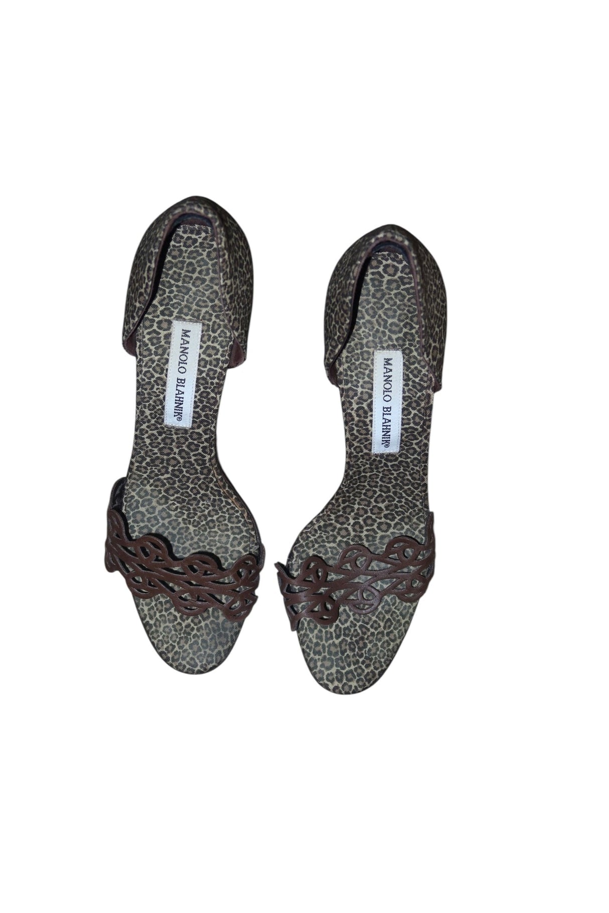 Manolo Blahnik leopard heels with laser cut detail (39.5)