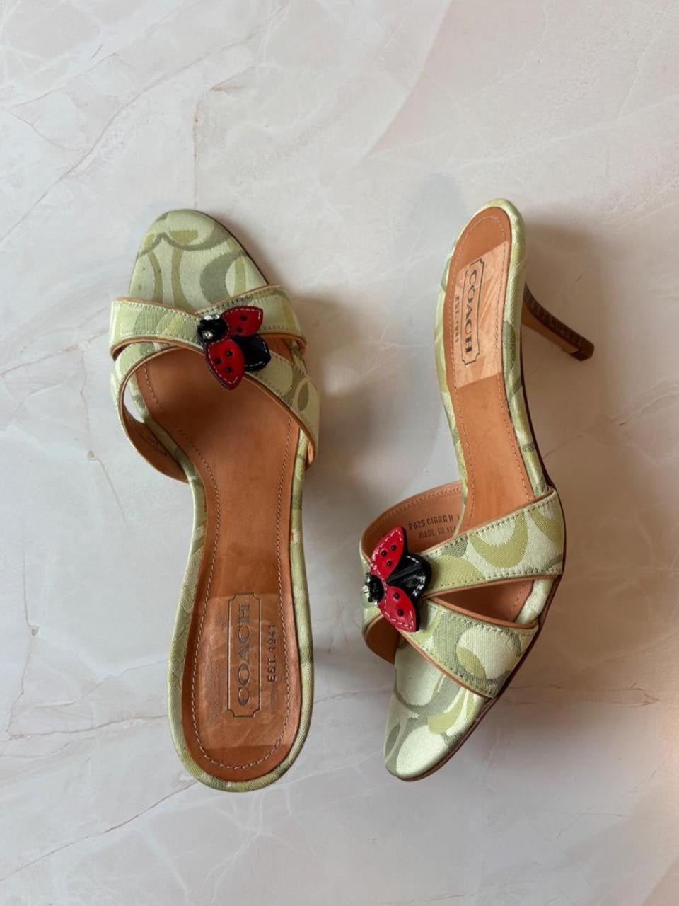 Coach US 8 Sage Green Monogram Canvas Mule Sandal