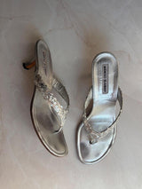 Manolo Blahnik EU 37.5 Silver Leather Thong Sandal
