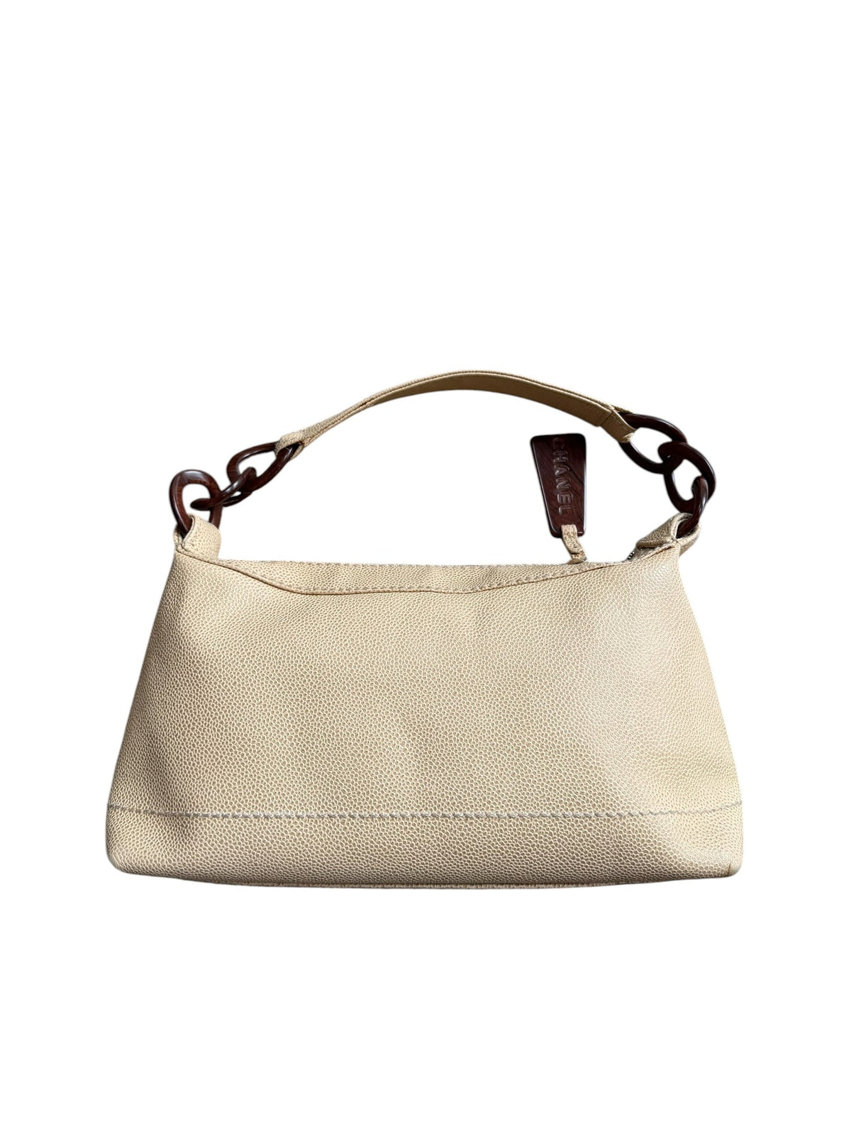 Chanel beige caviar leather bag with wood details