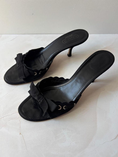 Coach US 9.5 Black Suede Open Toe Kitten Heel Mule