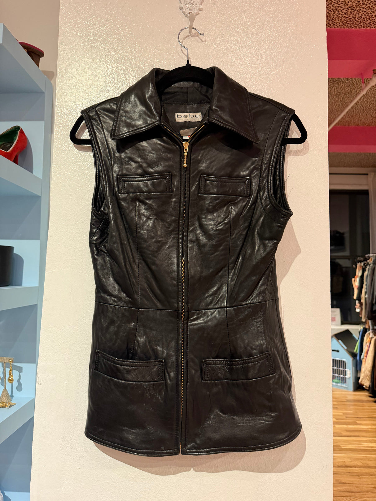Y2K 100% leather vest gold hardware TUV #321789