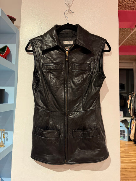 Y2K 100% leather vest gold hardware TUV #321789