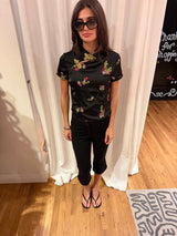 Black tang style top with floral details tuv #125678