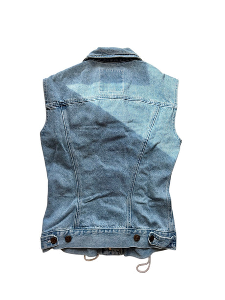 Moschino denim vest with white lace up details