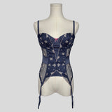 Dainty embroidered mesh trim corset