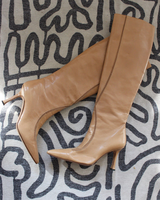 Beige Detail Knee-High Manolo Blahnik Boots