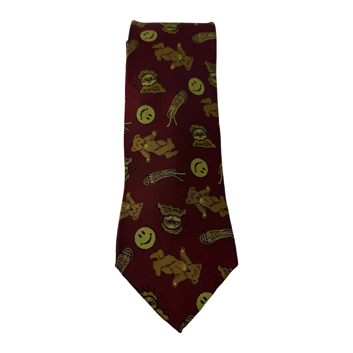 Moschino Brown, Burgundy,Yellow Silk Smiley Face Bear Neck Tie