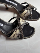 Manolo Blahnik EU 38 Grey Snakeskin Crisscross Strap Sandal