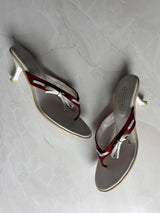 Coach US 7.5 White Leather Red Thong Sandal