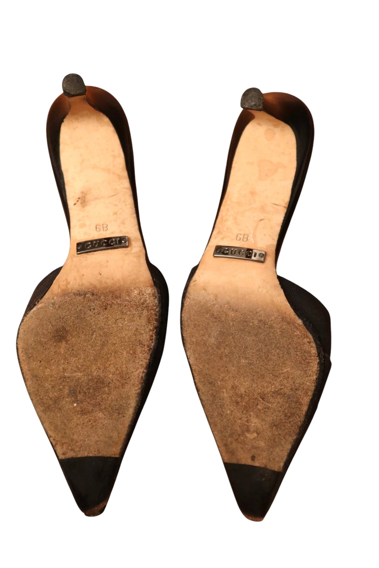 Gucci black canvas monogram GG pointed toe mules heels (6B)