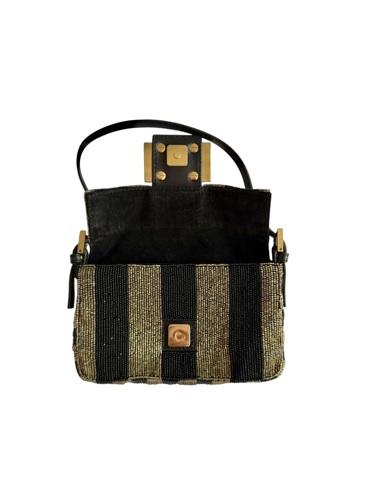 Fendi mini gold and black sequin baguette bag