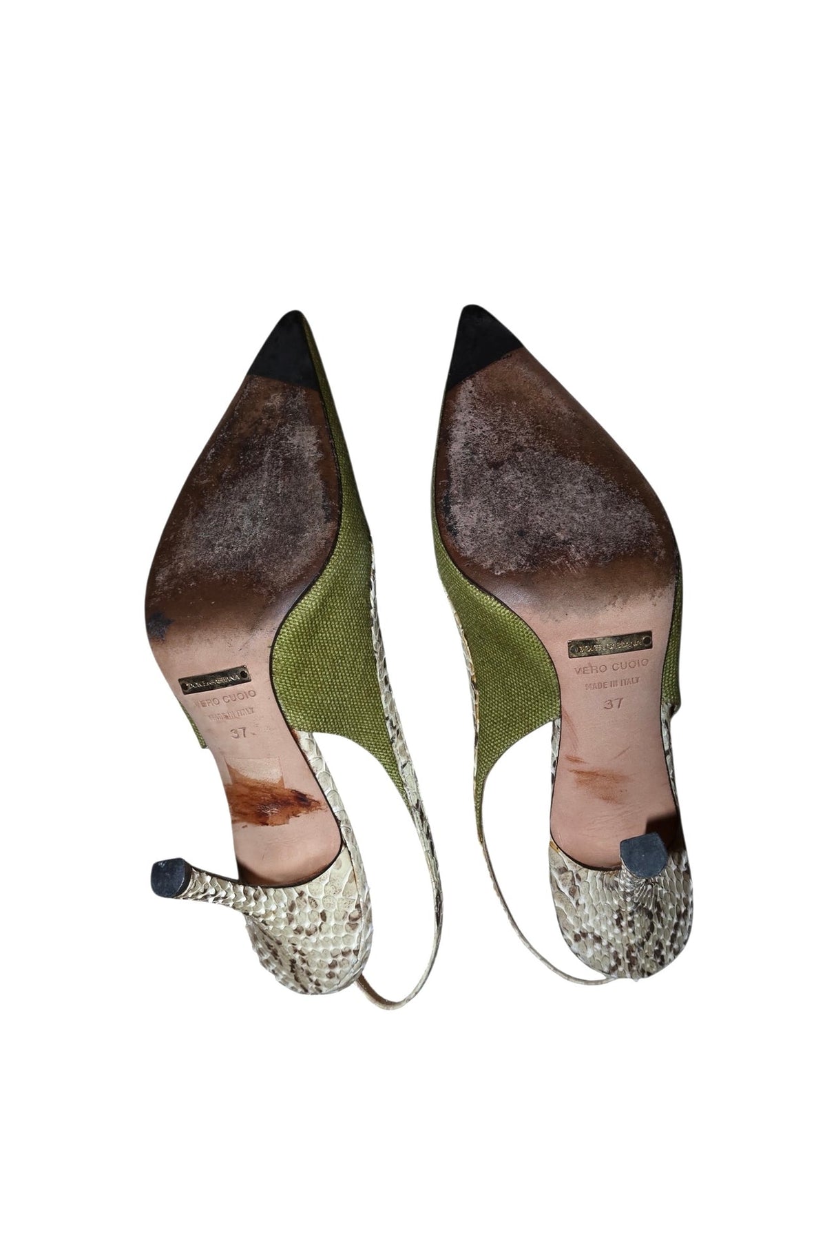 Dolce & Gabbana green linen heels with snakeskin accents (37)