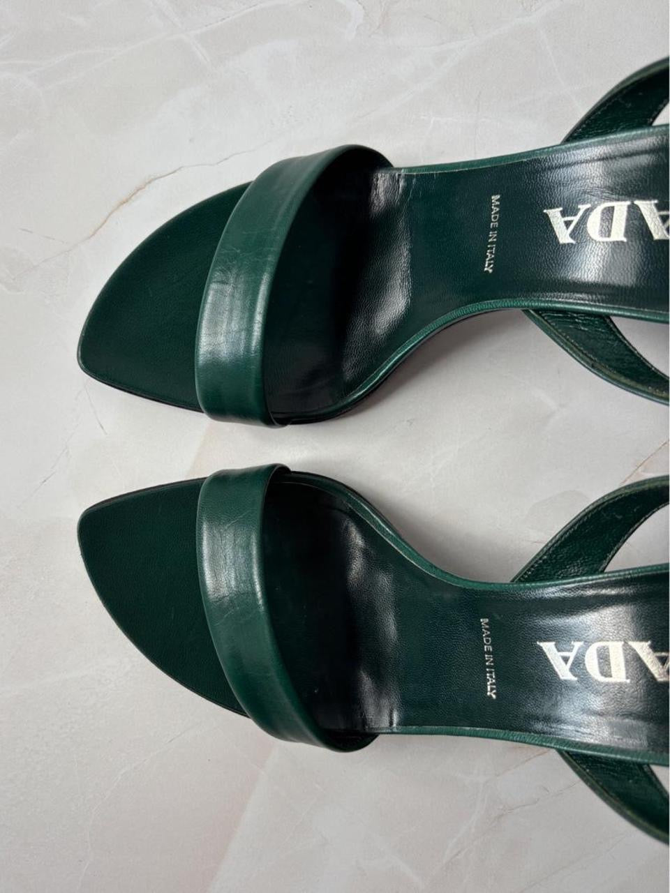 Prada EU 38 Dark Green Leather Slingback Sandal
