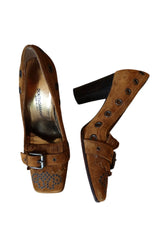 Dolce & Gabbana brown suede square toe heels with grommets (36)