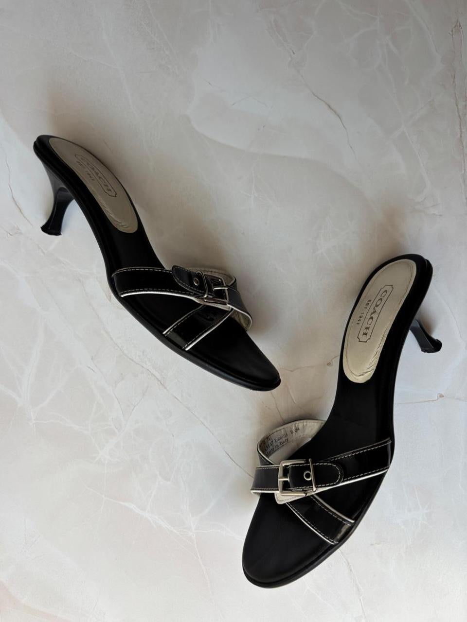 Coach US 9 Black Leather Slide Sandal