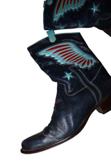 Roberto Cavalli midnight blue leather boots with wing details (39)