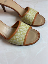 Coach US 8.5 Apple Green Signature C Monogram Canvas Open Toe Kitten Heel