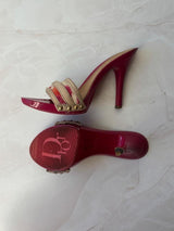Christian Dior US 6 Magenta Patent Leather Buckle Heel Sandal