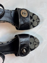 Coach US 9.5 Signature Canvas Wedge Sandal with Ankle Strap