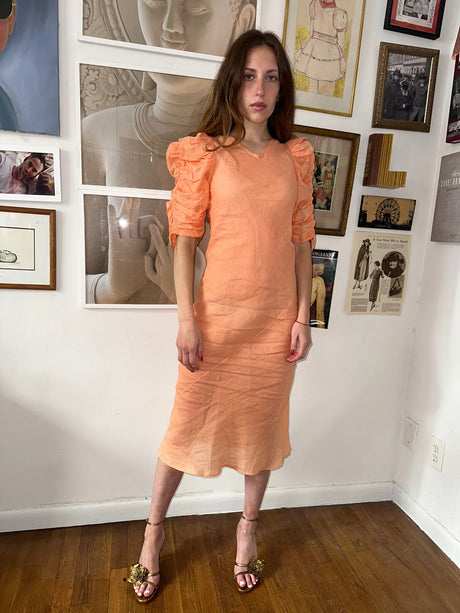 French Linen 80s Bias Cut Dress