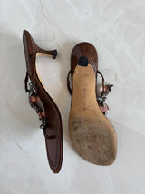 Manolo Blahnik EU 38 Chocolate Brown Leather Thong Sandal Kitten Heel