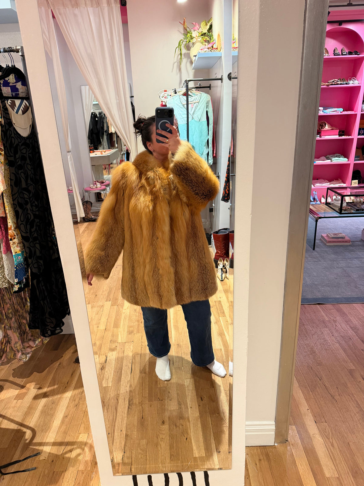 100% red fox fur oversized coat very rare