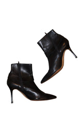 Manolo Blahnik black leather booties with silver circle details (39.5)