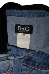 Dolce & Gabbana cropped denim jacket with black velvet collar (M)