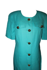 Celine turquoise dress with gold buttons