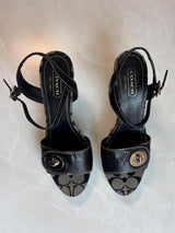 Coach US 9.5 Signature Canvas Wedge Sandal with Ankle Strap