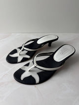 Coach US 8.5 Black and White Leather Open Toe Thong Sandal