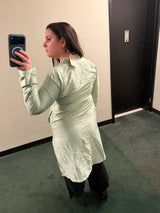 Mint silk tunic with pink flowers - TUV #256789