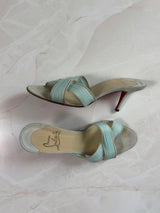 EU 36.5 Louboutin Light Blue Pleated Crisscross Mule Sandal