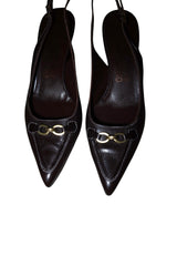 Salvatore Ferragamo brown slingback heels with gold accents (8.5B)