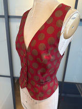 Moschino Red & Taupe Polka Dot Criss Cross Vest