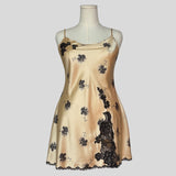 Fairy lace trim slip dress in beige floral