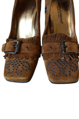 Dolce & Gabbana brown suede square toe heels with grommets (36)