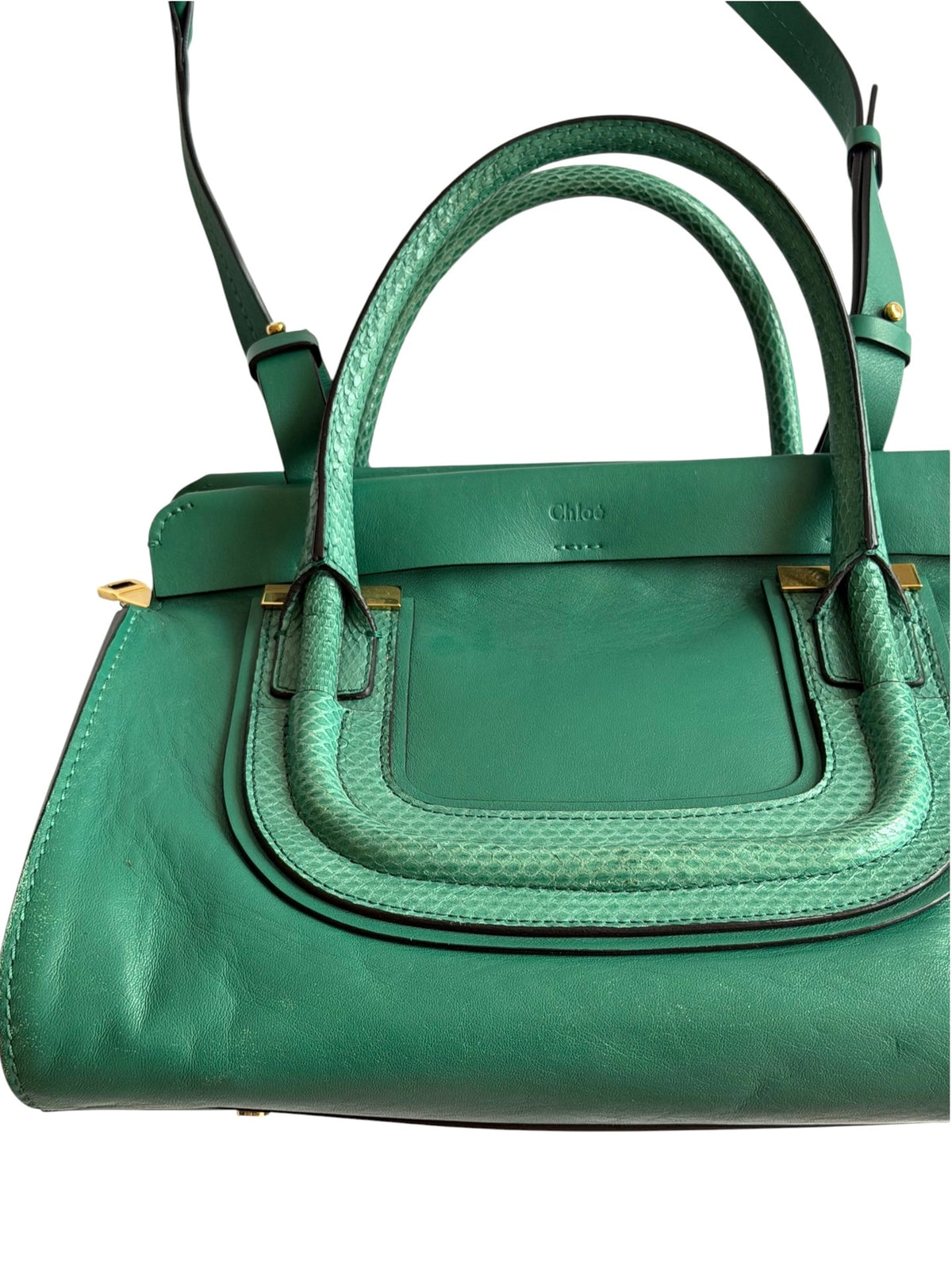 Chloé green Everston leather snakeskin trimmed bag