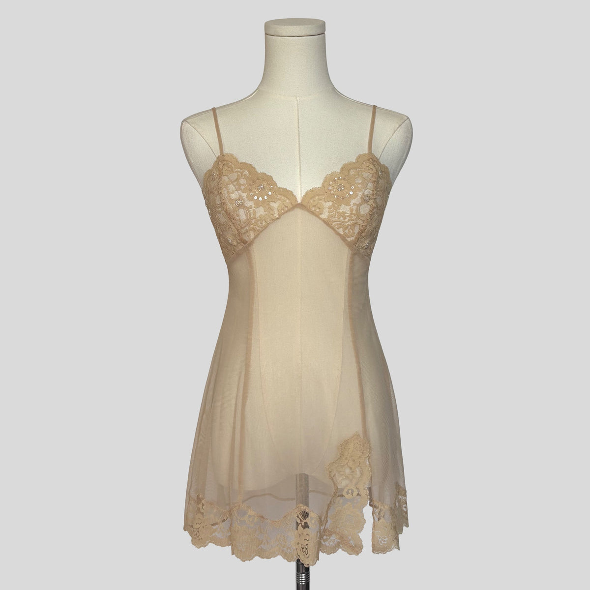 Sequin sheer lace babydoll dress in nude
