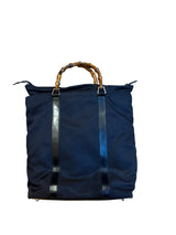 Gucci black nylon tote bag with bamboo handles