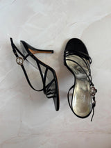 Gucci EU 38.5 Black Leather Strappy Slingback Sandal