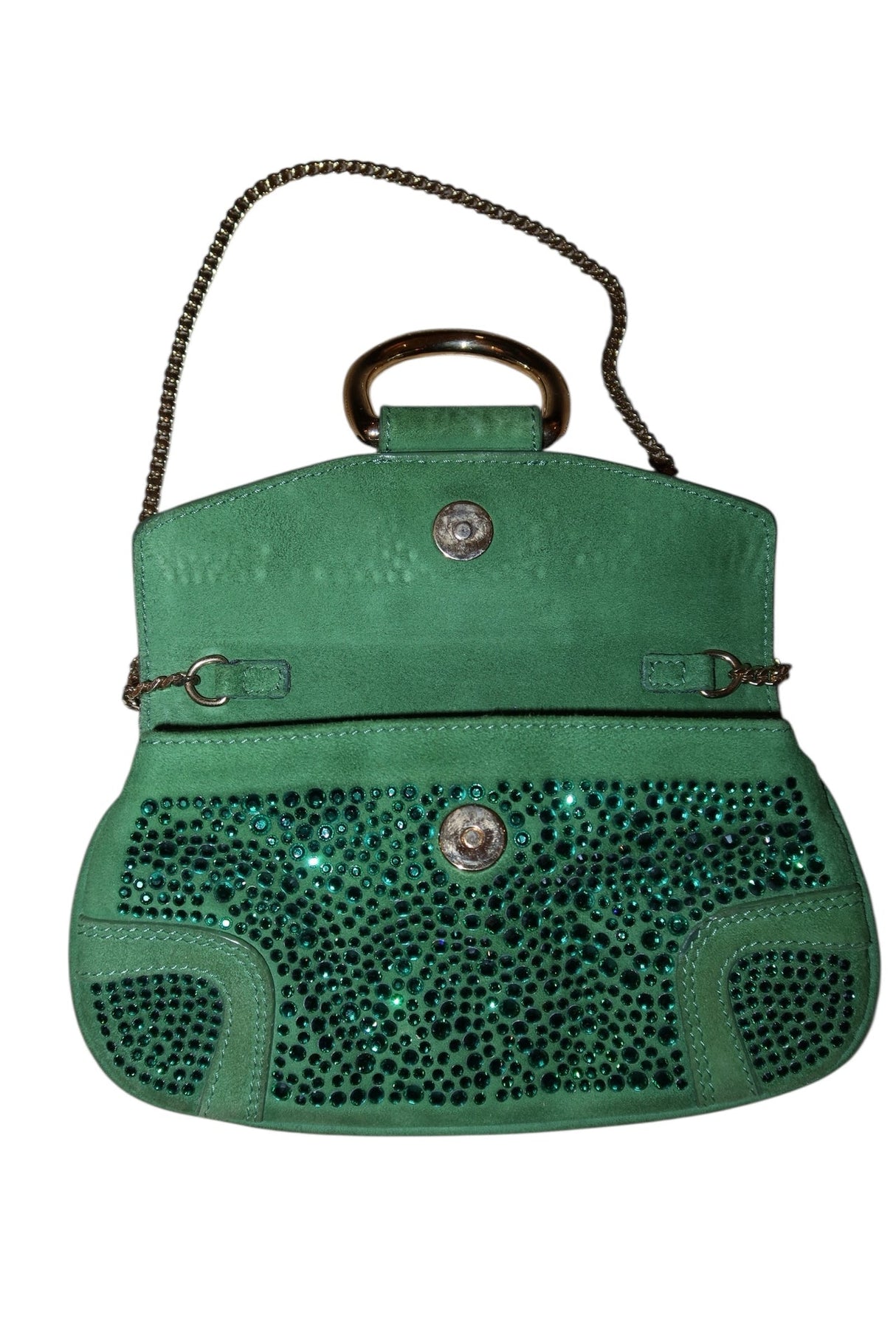 Dolce & Gabbana green suede/rhinestone mini bag with gold hardware