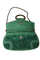 Dolce & Gabbana green suede/rhinestone mini bag with gold hardware