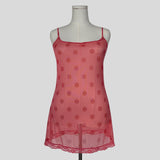 Sheer mesh slip dress in pink polka dot