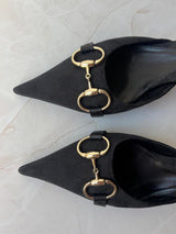 Gucci US 6 Black GG Monogram Canvas Pointed Toe Mule