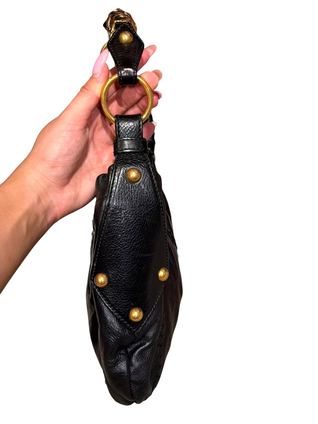 Yves Saint Laurent black Mombasa hobo bag with ornate gold metal handle